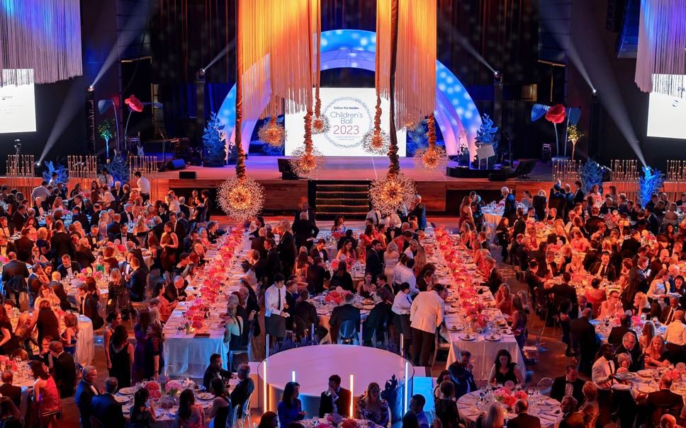 An aerial view of the elegant and dramatic Children's Ball fundraiser.