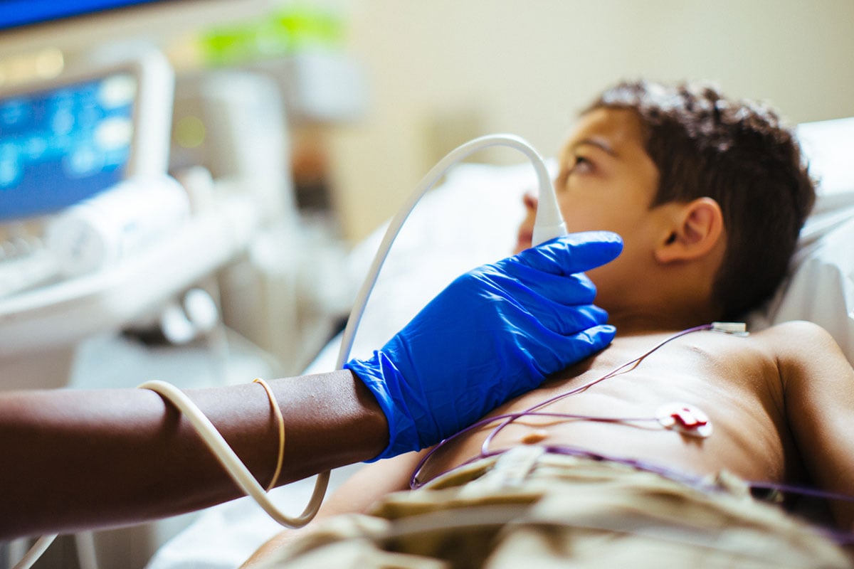 A boy having cardiac imaging.