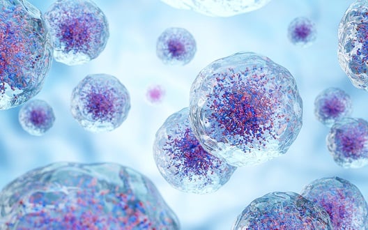 Image of cancer cells floating on a translucent background