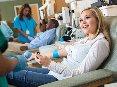 Woman donating blood