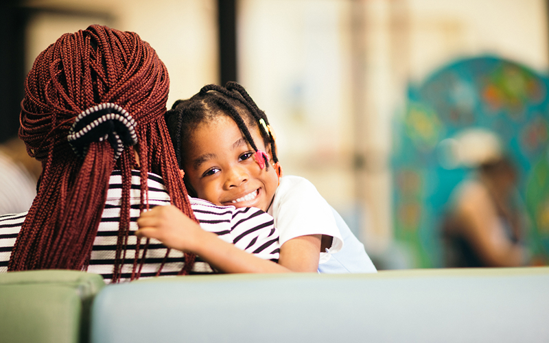 A patient and mother in the waiting room