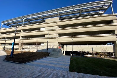 The garage at the Research & Innovation Campus offers convenient parking for visitors to the Rare Disease Institute