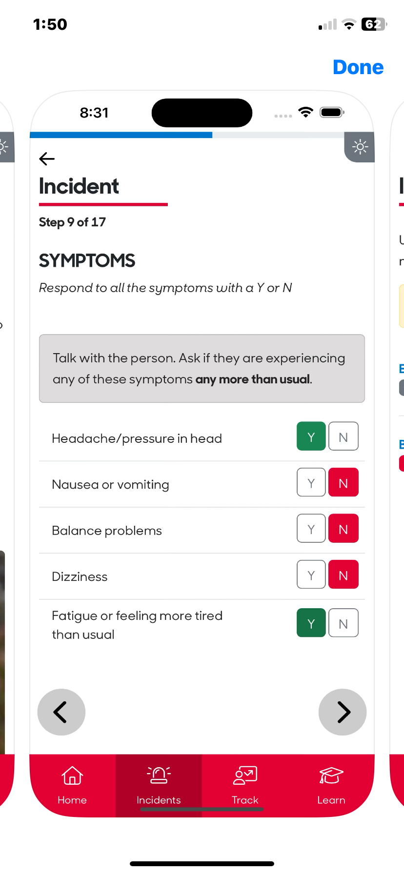 SCORE for Brain Health app incident screen