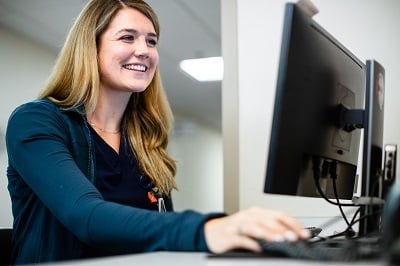 Children's National nurse at a computer