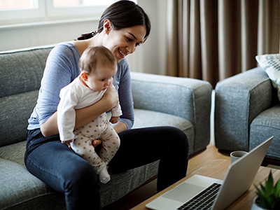 mother and baby doing a telehealth call