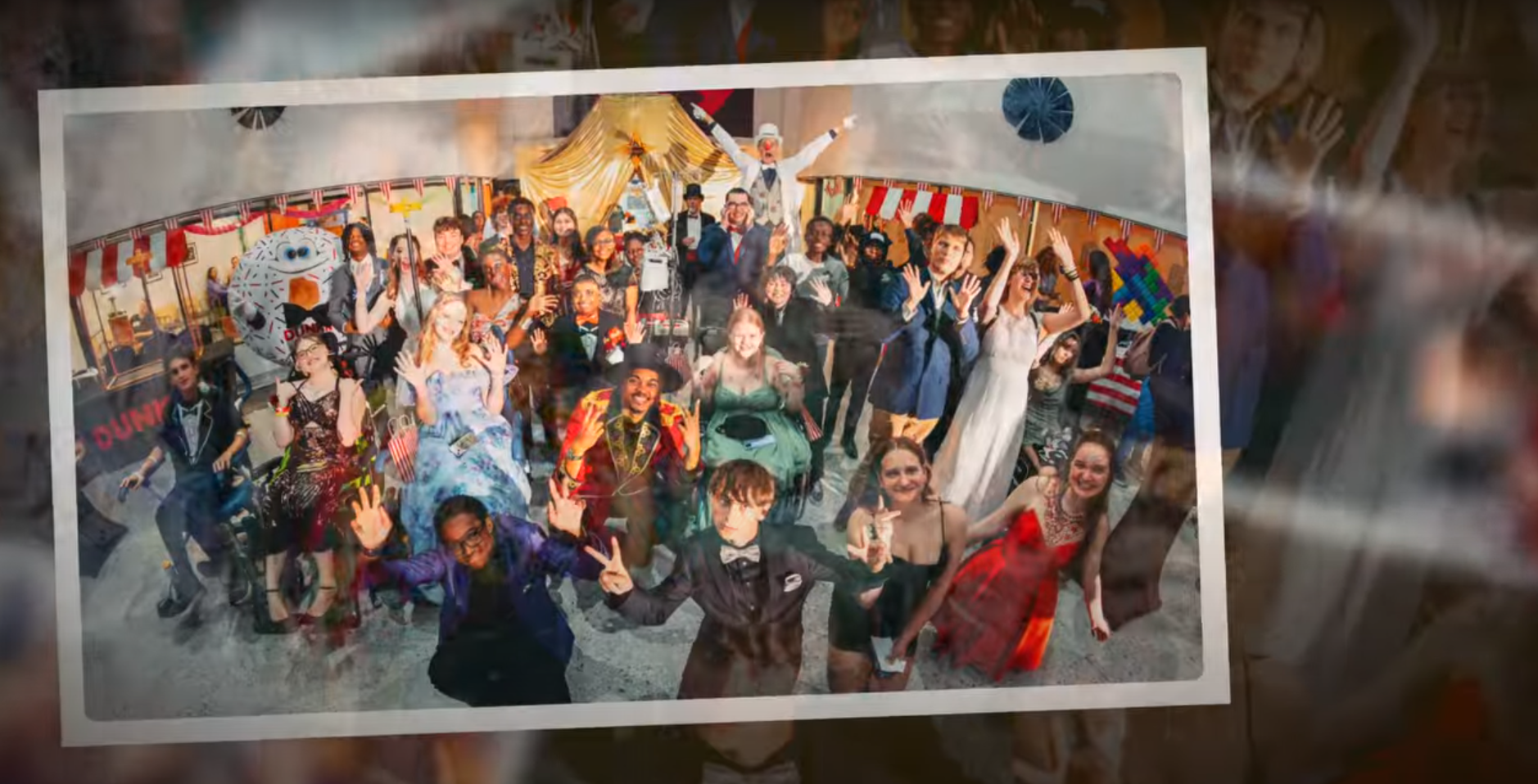 Group of teens celebrating at Dunkin Prom