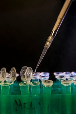 Green test tubes in a lab