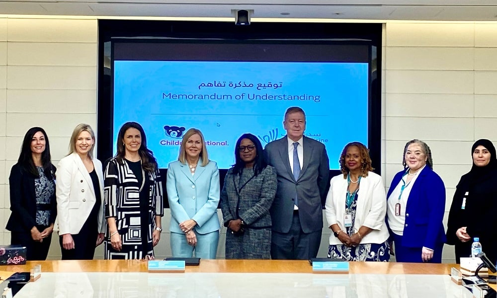 Leaders from Children's National Hospital and Sidra Medicine at the memorandum of understanding signing.