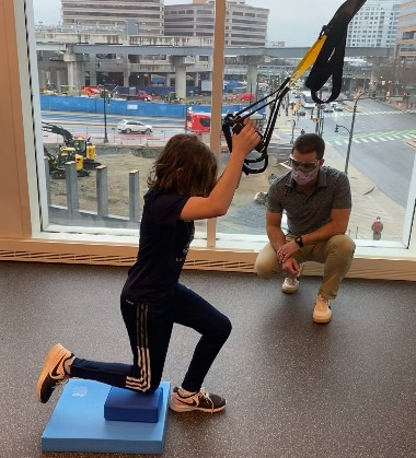 12 year old competitive gymnast Rafael trains.