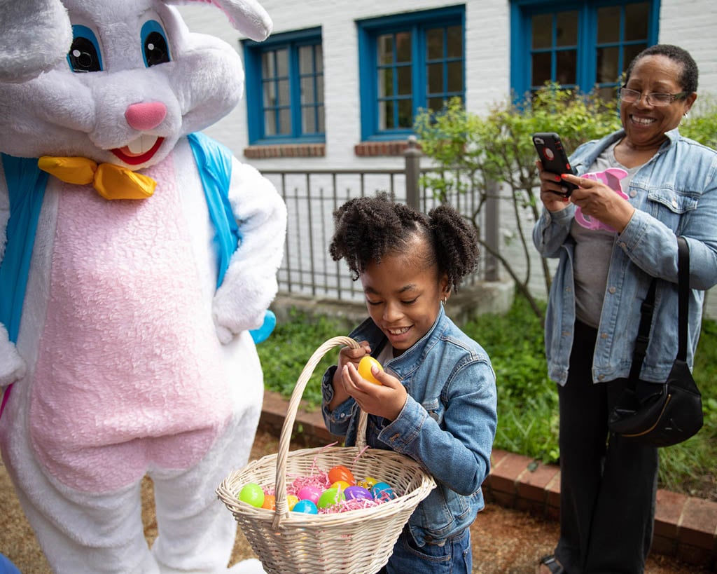 easter egg bunny and child egg hunting