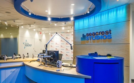 The broadcasting studio desk at Seacrest Studios in Children's National Hospital.