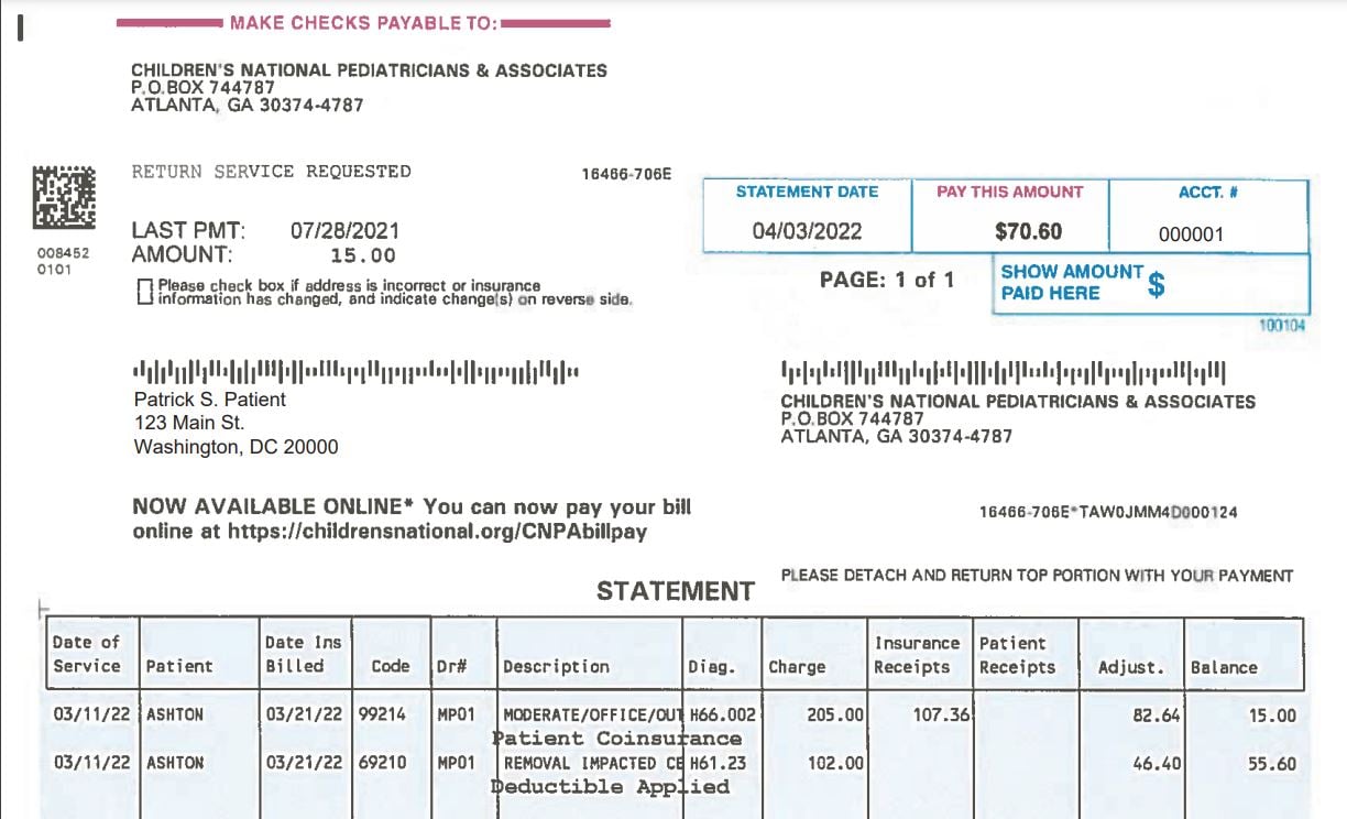 example of a blue billing statement