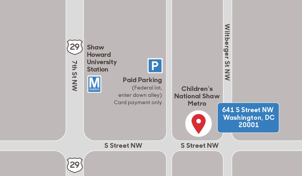 Map showing the location of Children's National Shaw Metro