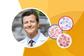 Anthony Sandler and illustration of blood cells through treatment.