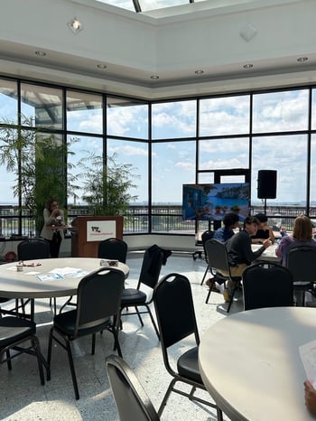 View of the ice cream social as students and faculty enjoy.