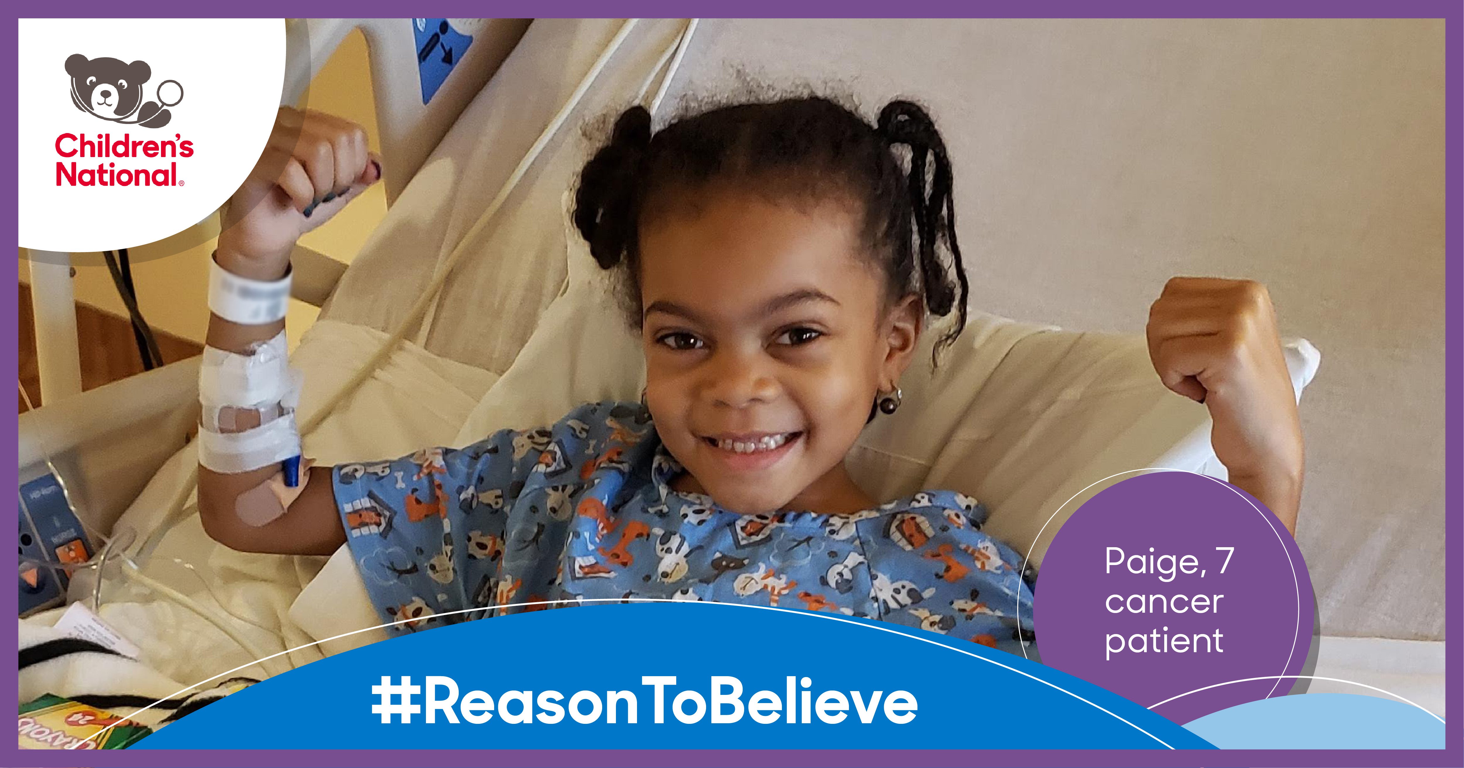 Reason to Believe campaign 2021 picture of Paige in hospital bed