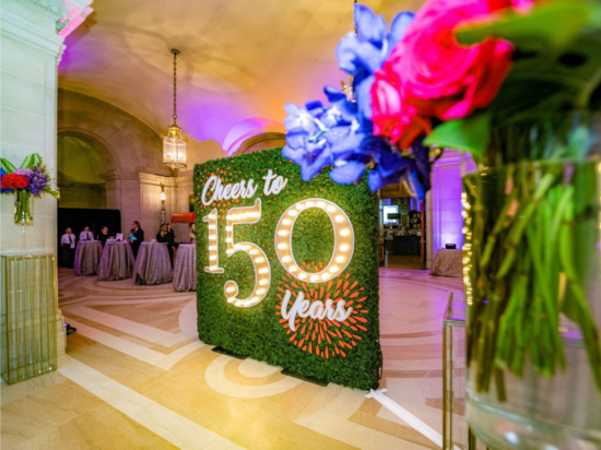 Interior of the Mellon Auditorium decorated for A Vintage Affair 2020.