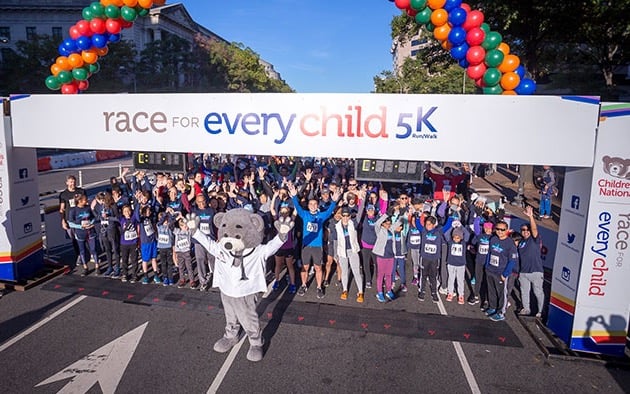 Photo of the finish line for the Race for Every Child road race.