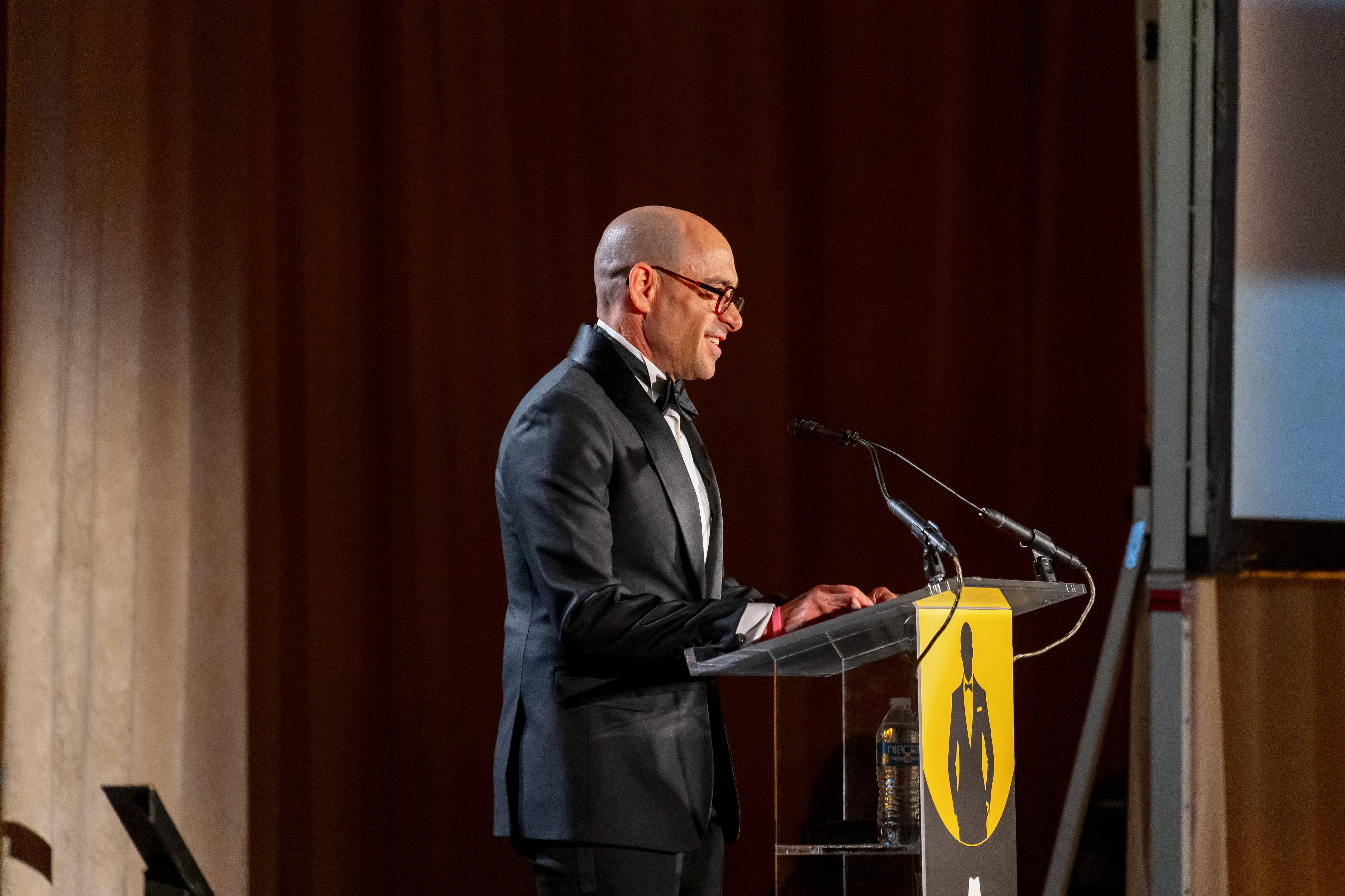 An event co-chair addresses the White Hat Gala 2026 attendees at Union Station in Washington, D.C.