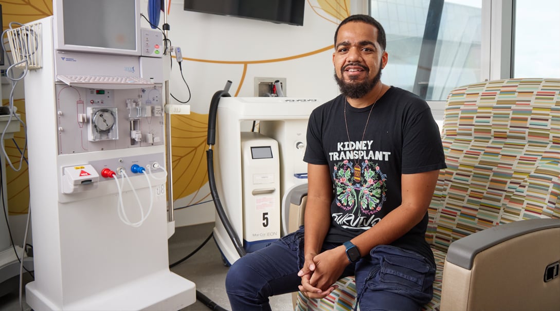 Lee in the dialysis room; June 2025 will mark 15 years since his successful kidney transplant