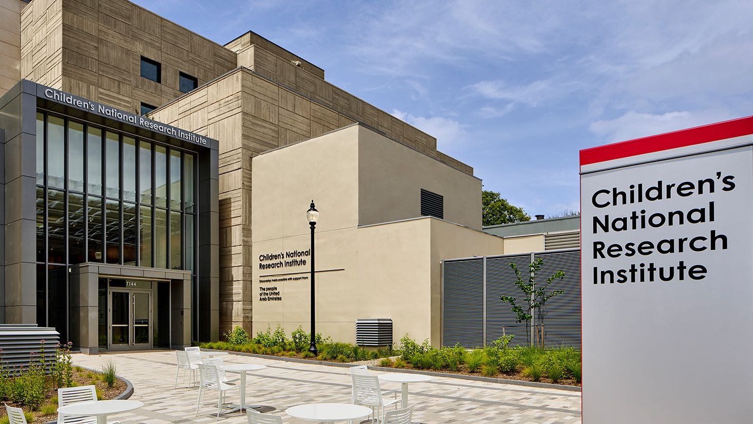 Photo of the front facade of the Children's National Research Institute.