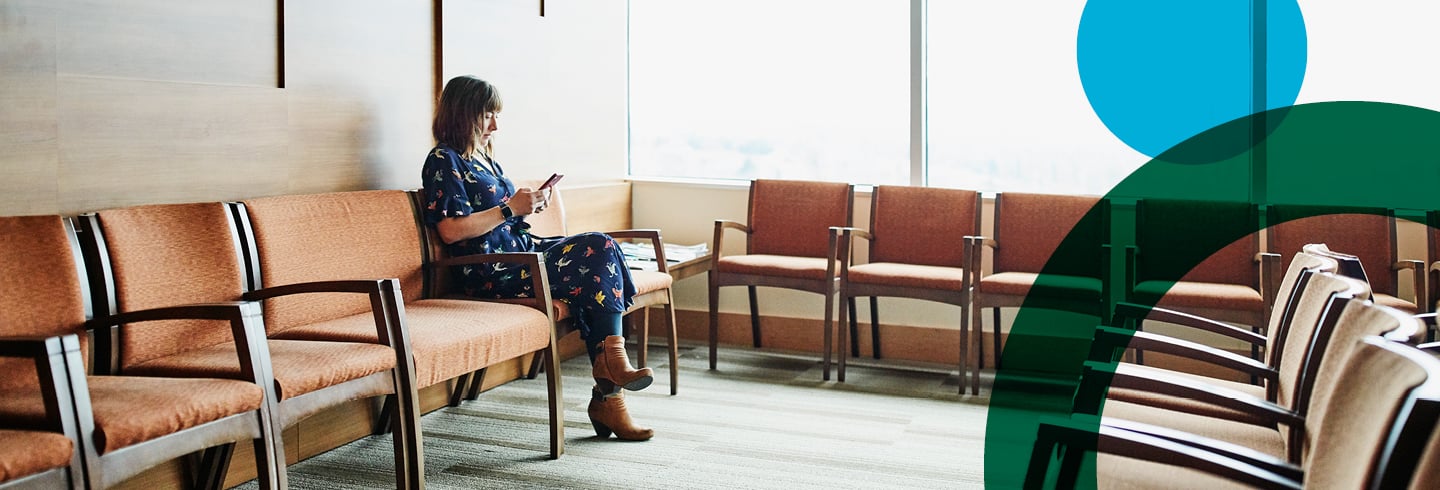 Patient waiting in the lobby of a hospital or doctor's office