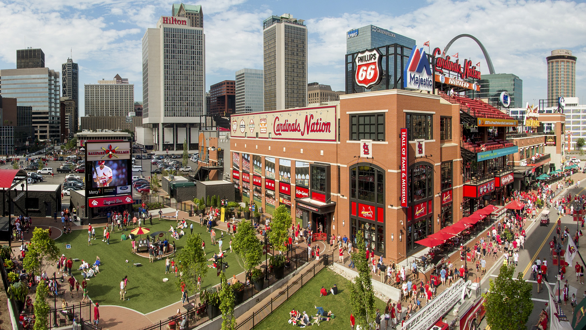 Aerial View to Ballpark Village and Busch II Infield