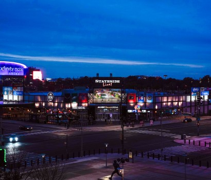 Stateside Live! exterior and surrounding area at night.