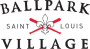Ballpark Village Saint Louis black text and red baseball bats logo.