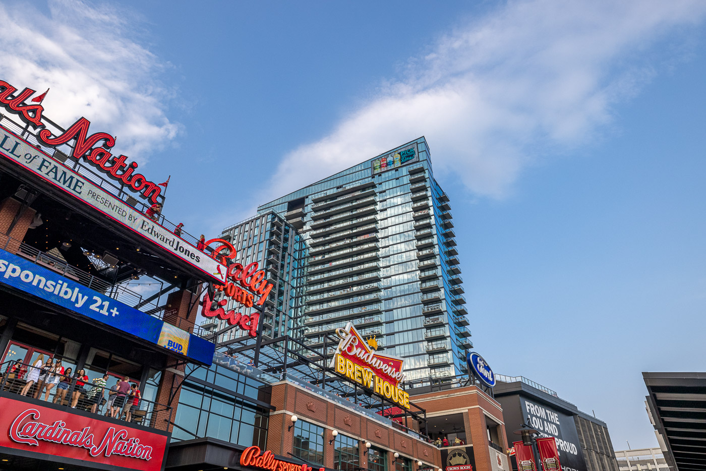 One Cardinal Way building overlooking Ballpark Village in St. Louis