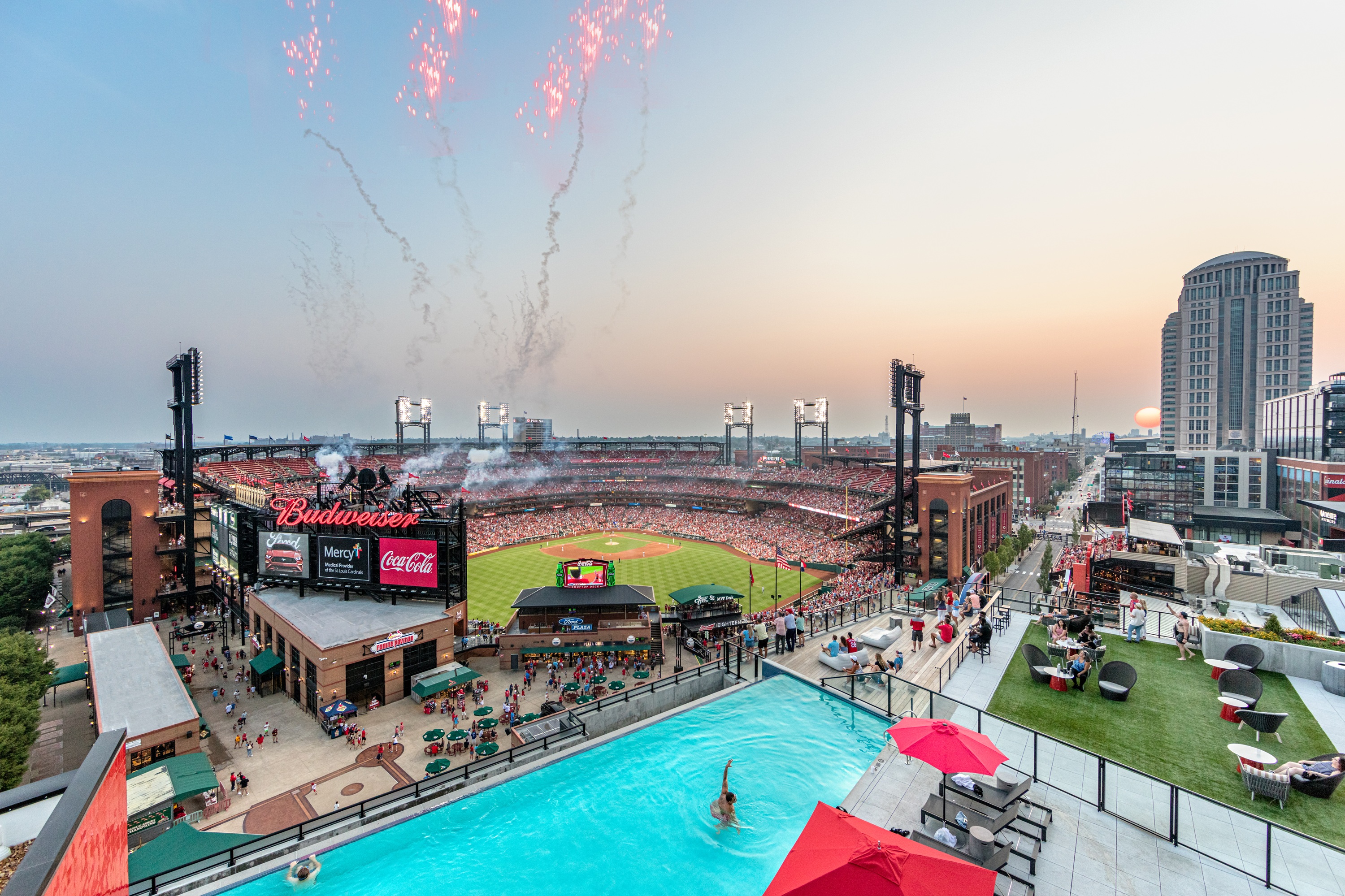 Panoramic view of One Cardinal Way overlooking at a baseball stadium