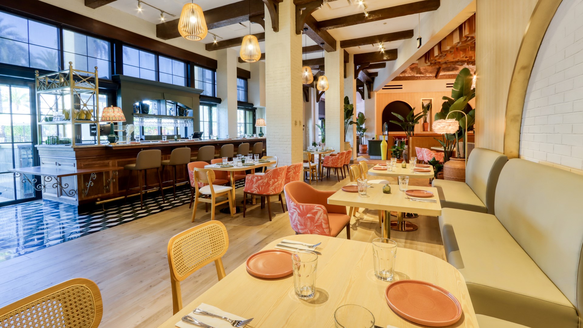 Bright, light-filled cafe and bar area of Factoria de Azucar.