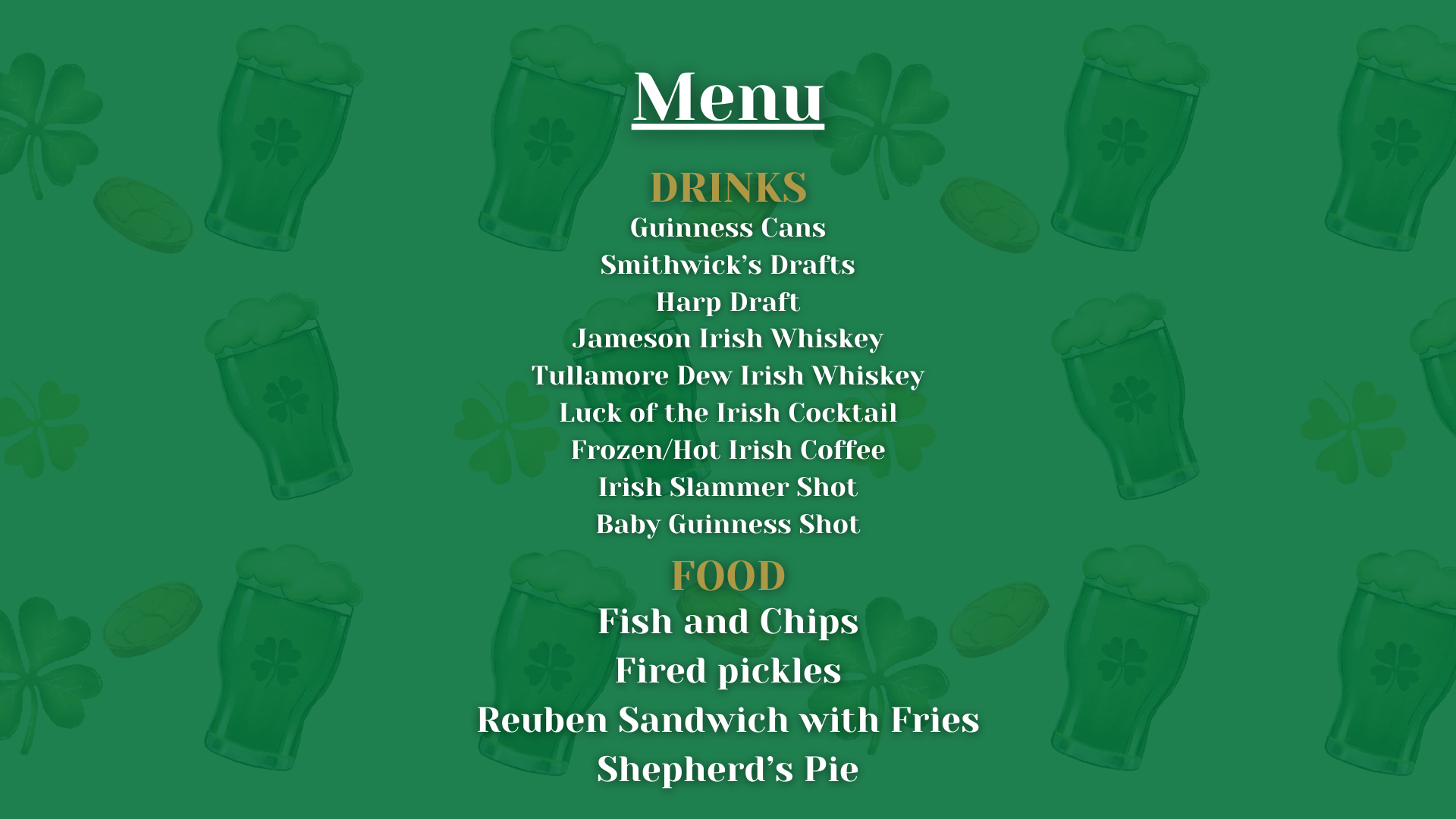 A graphic with the menu for Barney McGumble's.