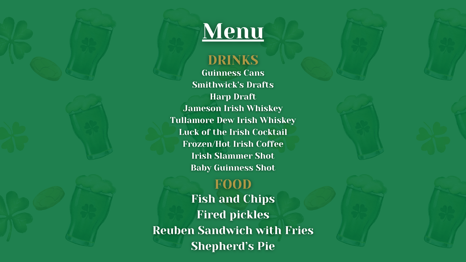 A graphic with the menu for Barney McGumble's.