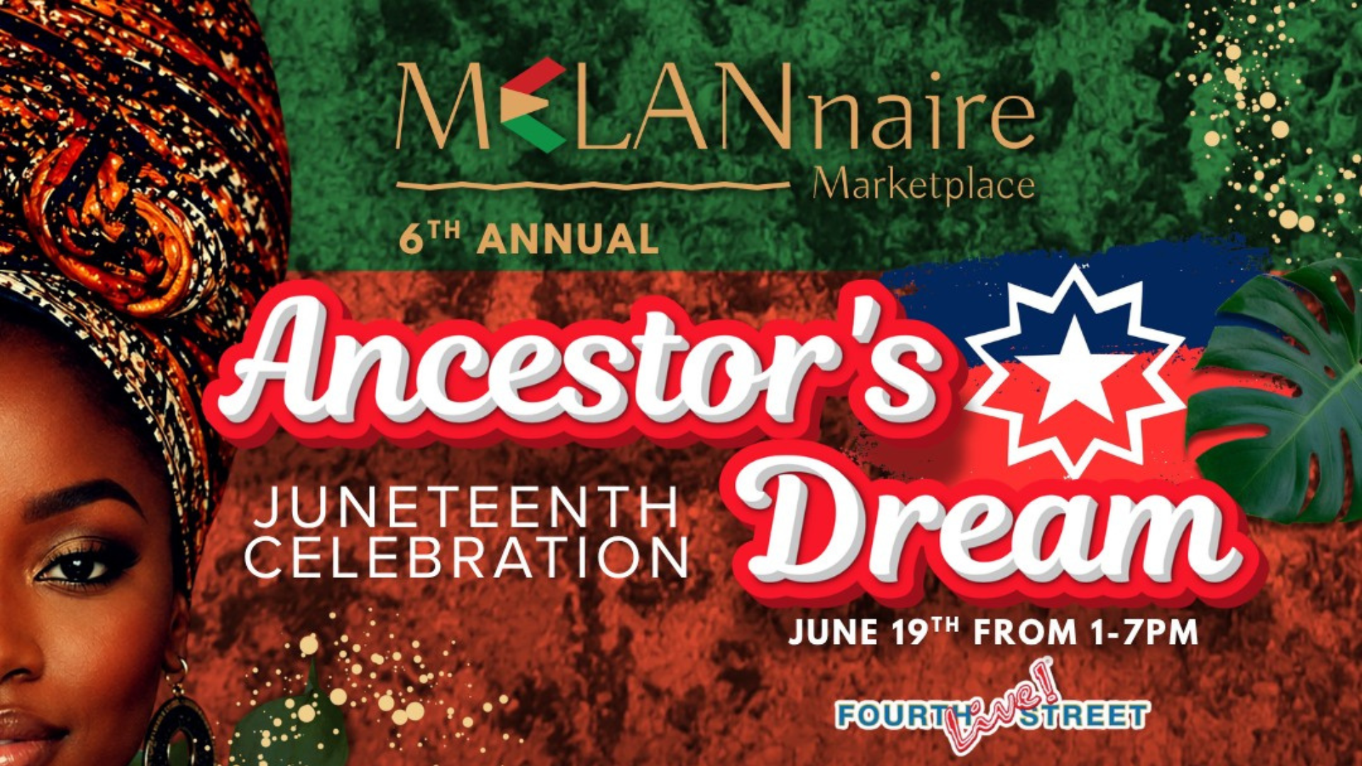 A graphic for the 6th Annual MELANnaire Marketplace Juneteenth Celebration.