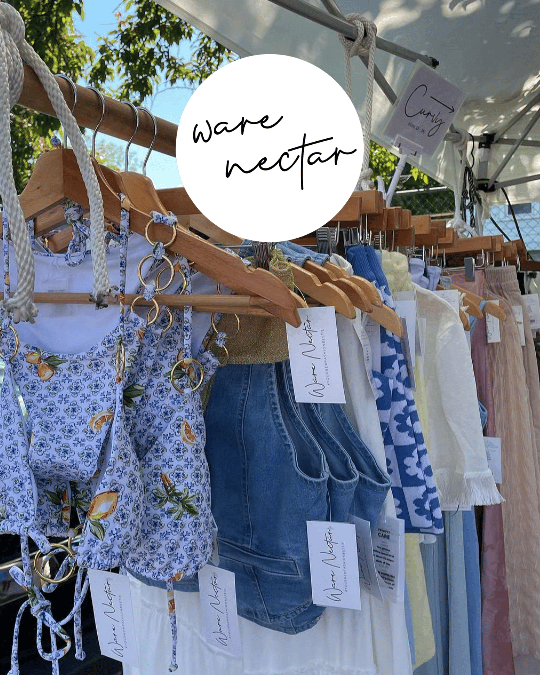 An image of clothes from Ware Nectar hanging on a rack.