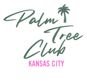 Green and pink Palm Tree Club Kansas City text logo with green palm tree.