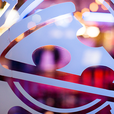 Pizza Bar - up-close view of pizza image in logo on window