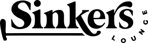 Sinkers Lounge black text logo with mini golf club.