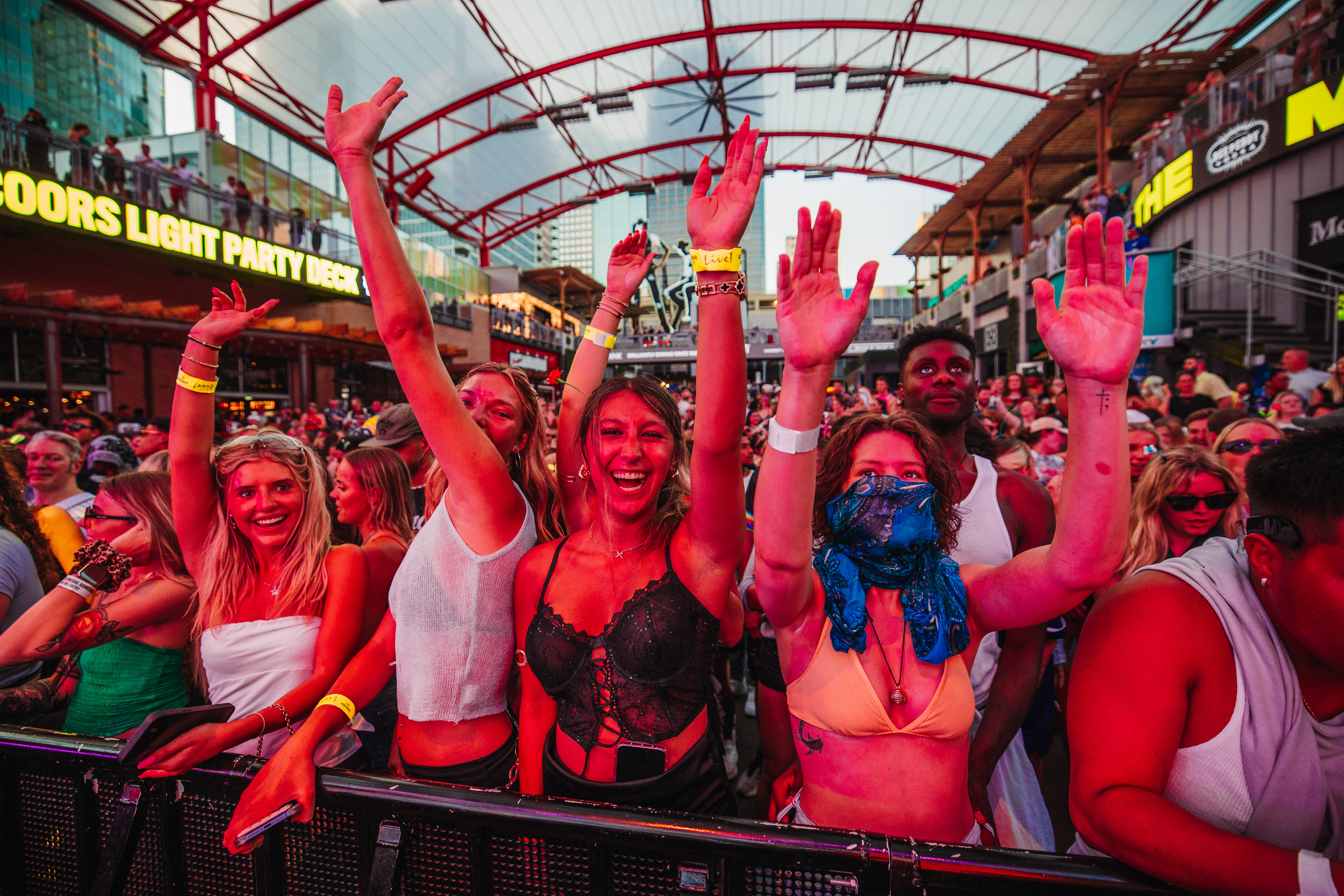 Fans dancing at barricade