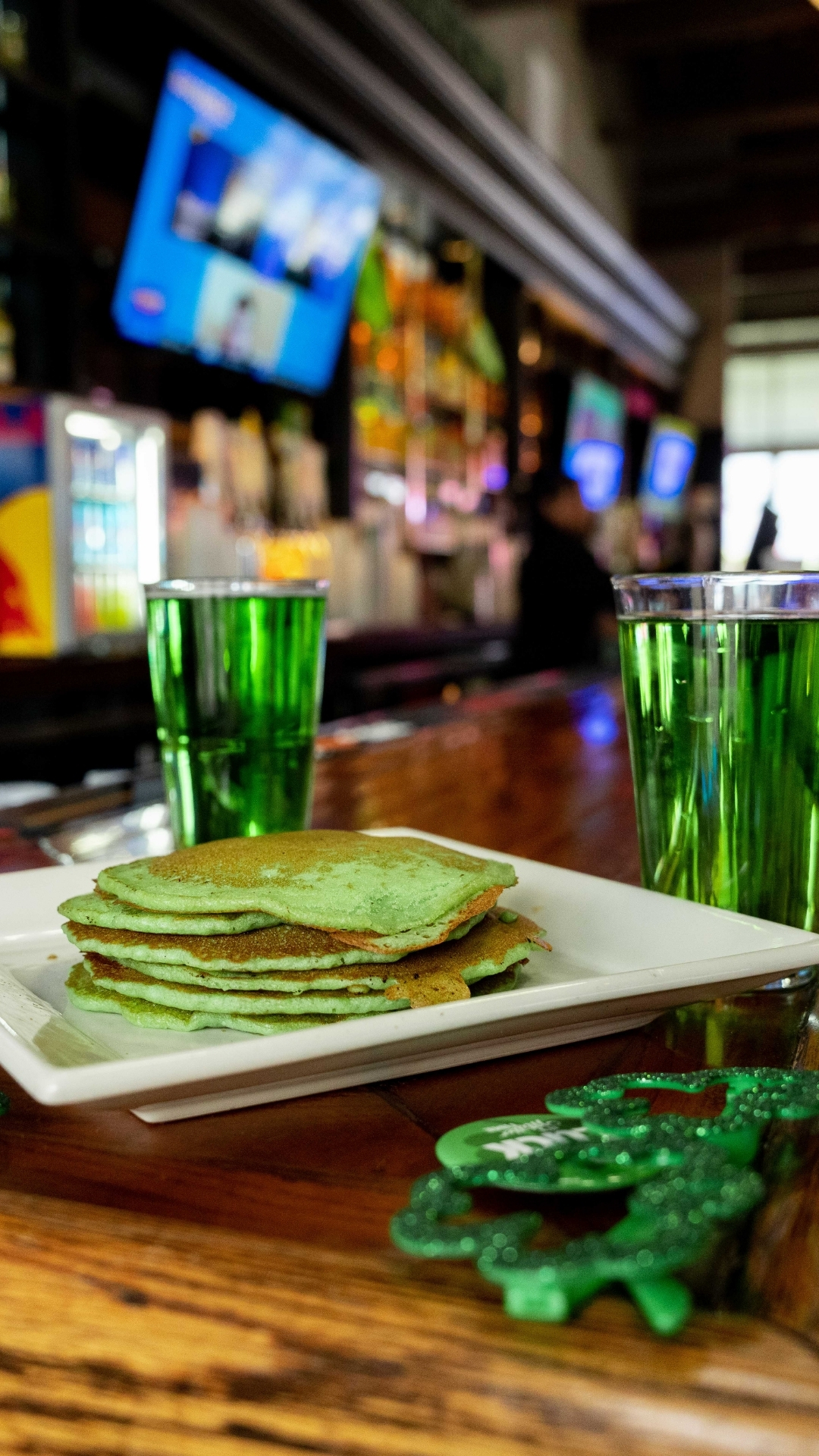 Green beer & pancakes for St. Paddy's at McFadden's.