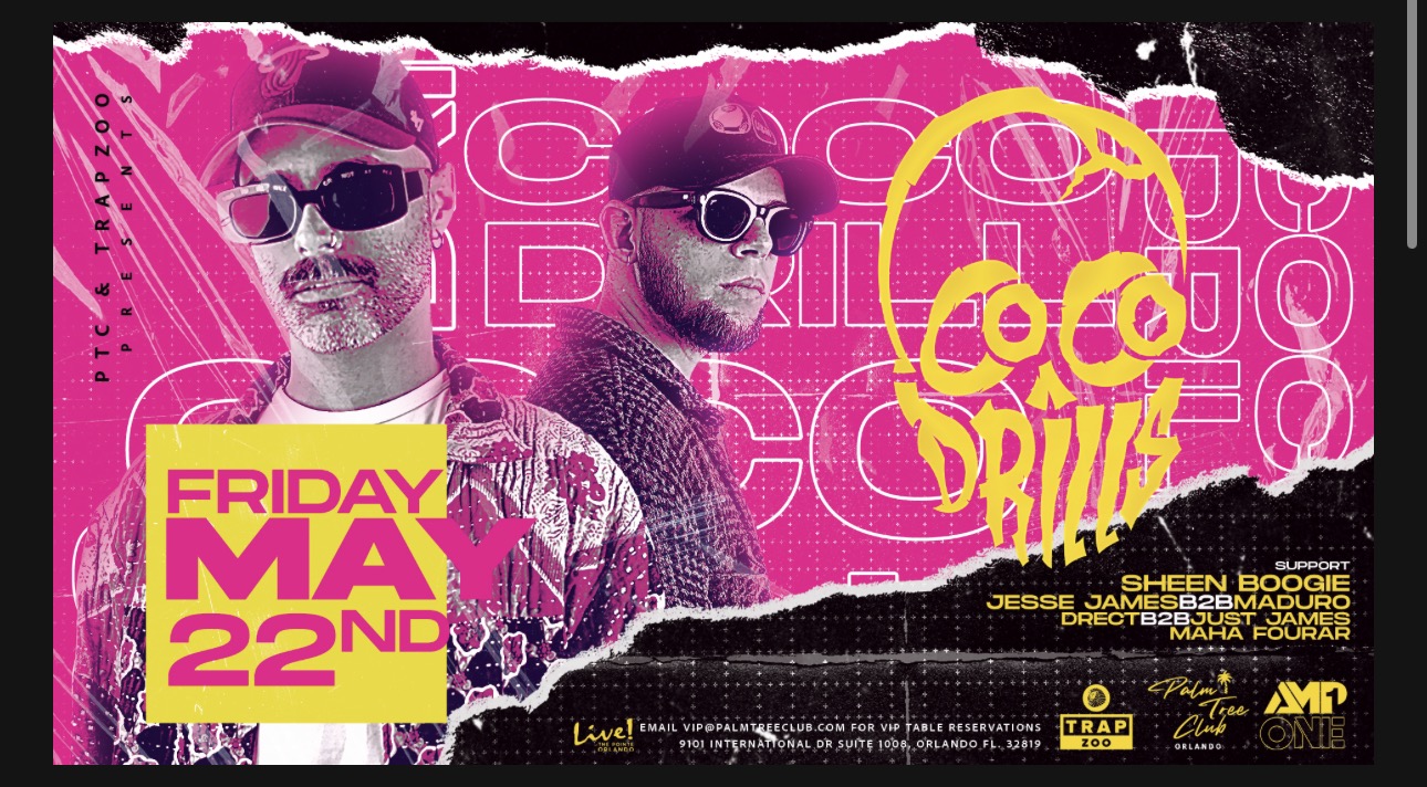 Cocodrills take over Palm Tree Club Rooftop on May 22 with immersive visuals, nonstop energy, and a stacked supporting lineup. 21+ event.