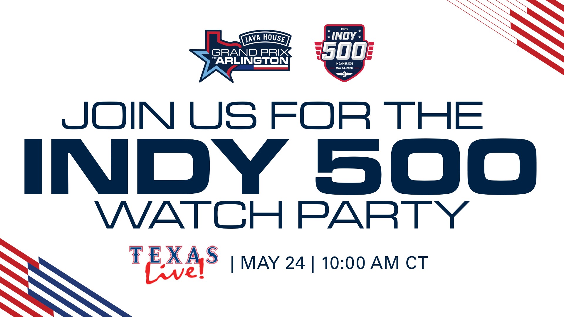 Join us for the Indy 500 Watch Party, May 24 @ 10 AM