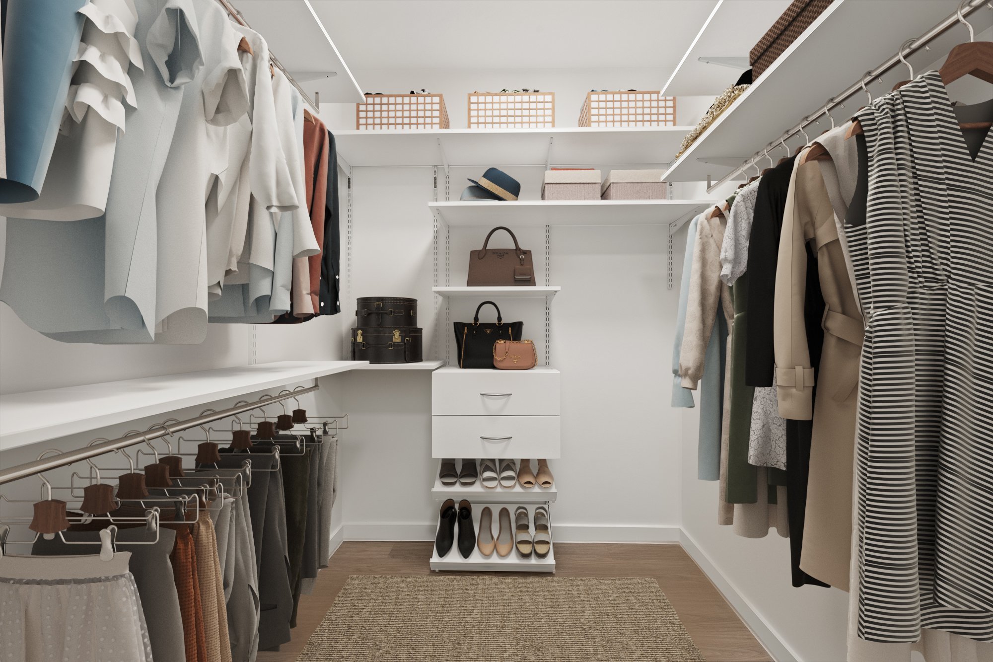 Closet display with cloth, bags, shoes, hats at One Rangers Way