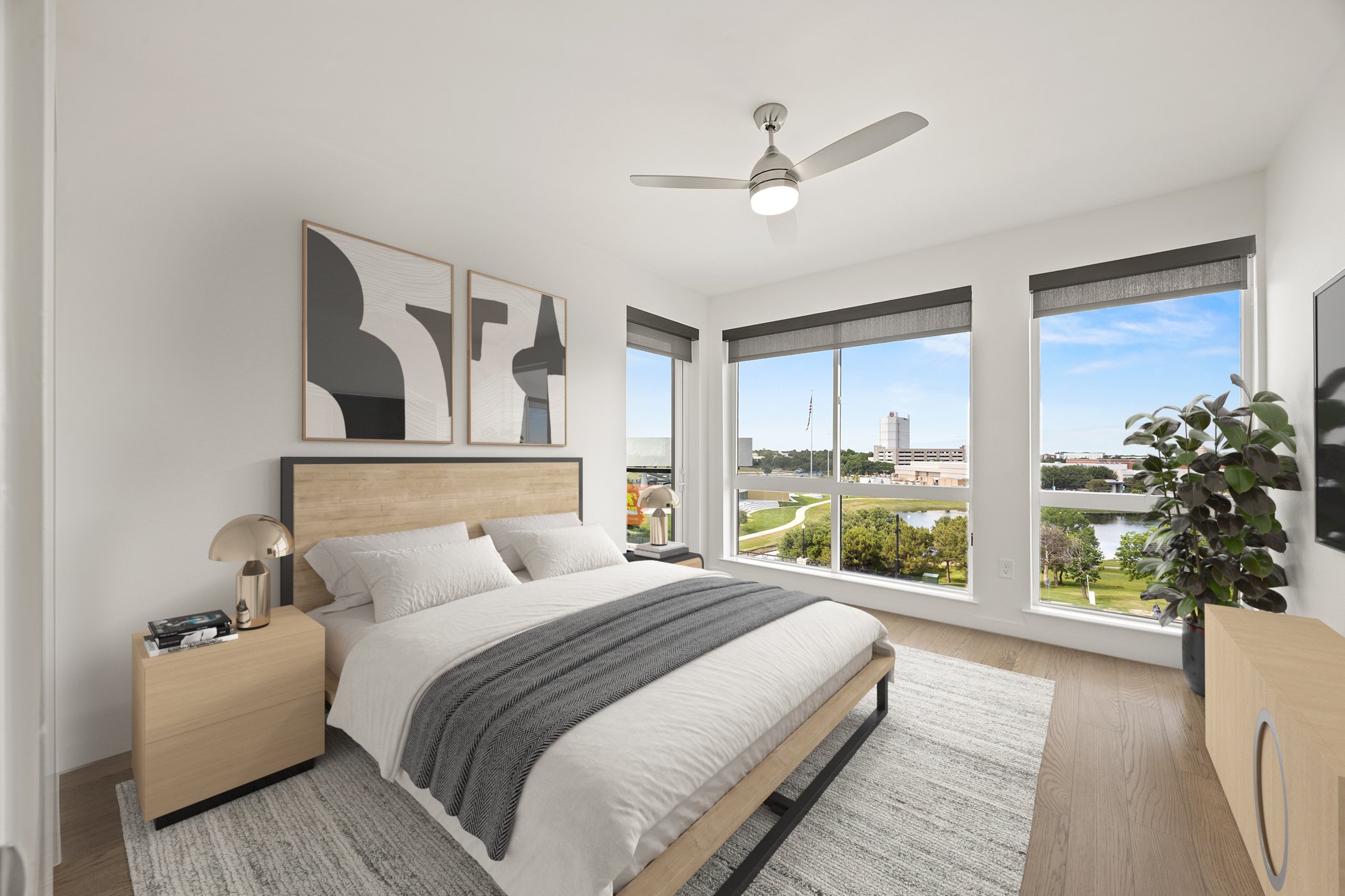 Furnished bedroom with water view at One Rangers Way