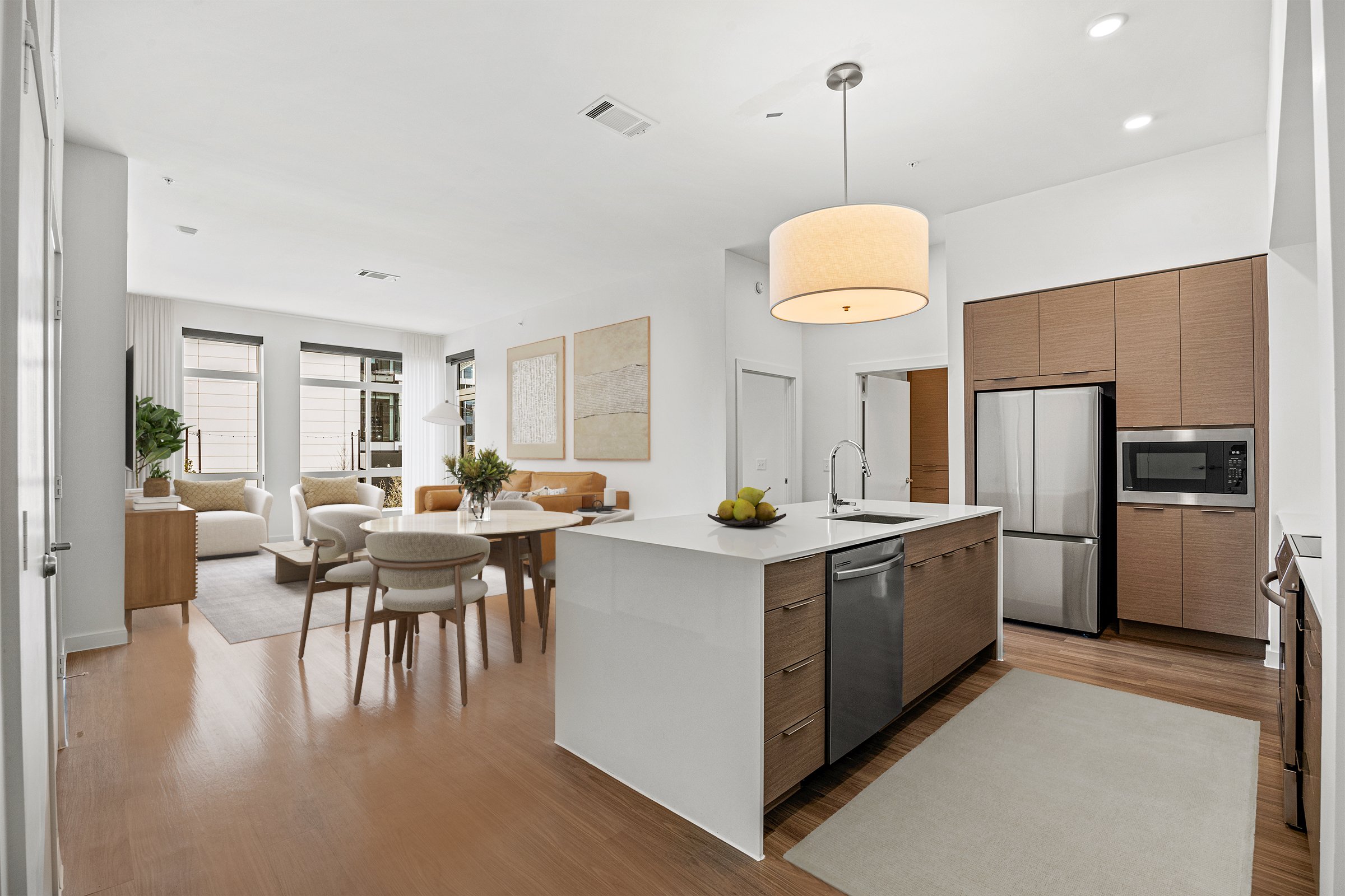 Furnished kitchen with island at One Rangers Way