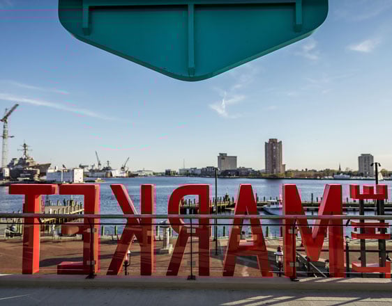 Community_DowntownNorfolkWaterfromt_2Column View of Elizabeth River Waterfront from above The Market.