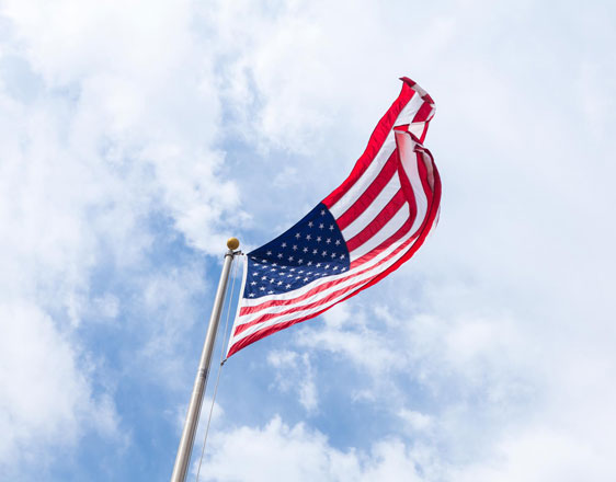 United States of America flag waving in the wind.