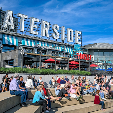 People outside of waterside district at Virginia Arts Festival