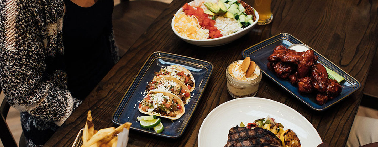 Tacos, Cobb Salad, Wings